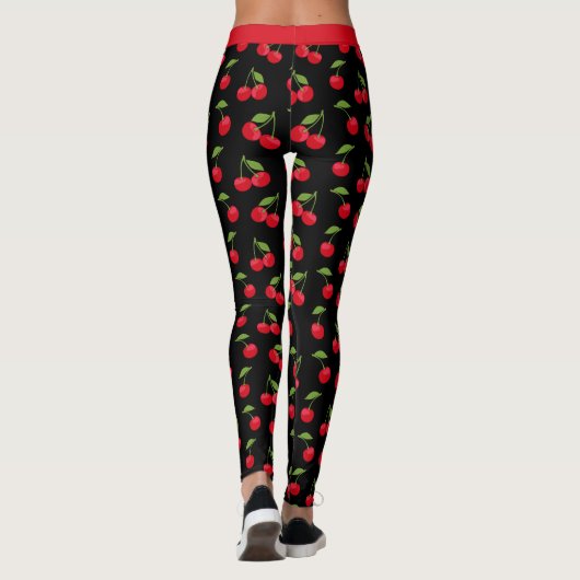 Rode Kersen Rood en Zwart Patroon Leggings (Achterkant)