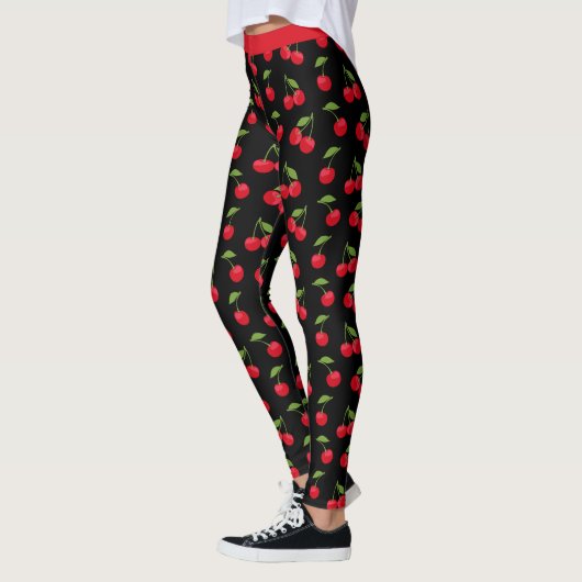 Rode Kersen Rood en Zwart Patroon Leggings (Links)