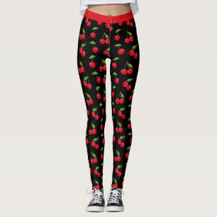 Rode Kersen Rood en Zwart Patroon Leggings
