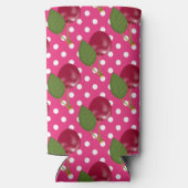 Rode kersen roze met witte poka Dots Cute Seltzer Blikjeskoeler (Achterkant)