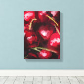 Rode Kersen Schilderij - Stilleven Illustratie Canvas Afdruk (Insitu (Houten vloer))
