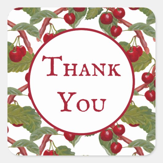  rode kersen Waterverf dank u Vierkante Sticker (Voorkant)