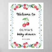 Rode kersen | Whimsical Retro Baby shower Welkom Poster (Voorkant)