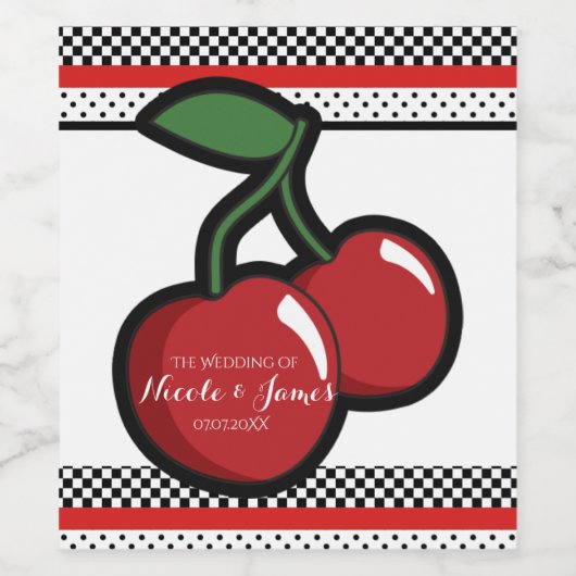 Rode kersen Zwart Custom Retro Custom Wijn Label Etiket (Enkel label)