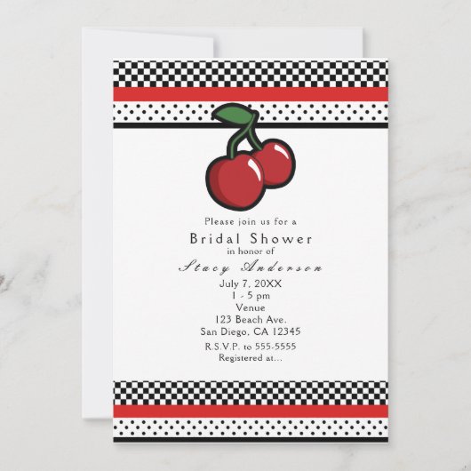 Rode Kersen Zwart Wit & Rode Uitnodigingen (Voorkant)