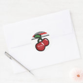 Rode Kersen Zwarte Aangepaste Retro Feest Favor Ronde Sticker (Envelop)