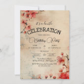 Rode Kersenbloei Beige Dubbele Verjaardagsfeest Kaart (Voorkant)