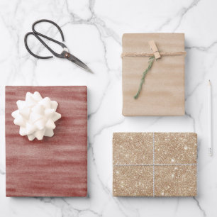 Rode Kersenbloes Crème Gouden Glitter Kerstmis Inpakpapier Vel