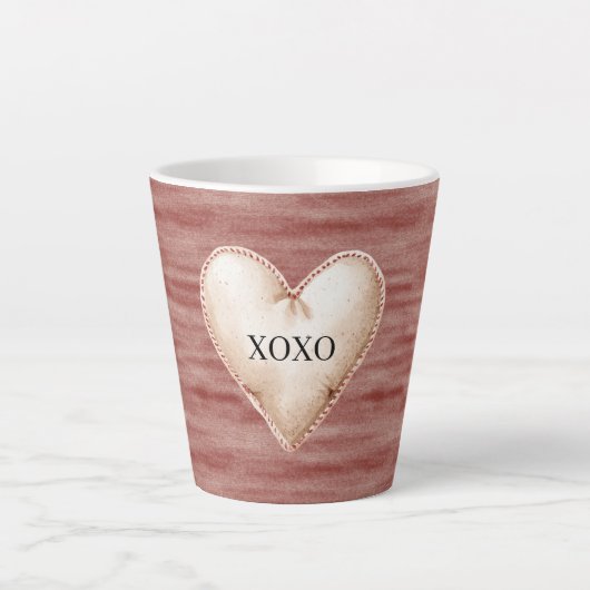 Rode Kersenbloes Crème Hart XOXO Latte Mok (Voorkant)