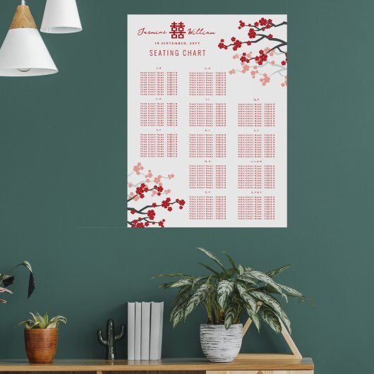 Rode Kersenbloesem 囍 Chinese Trouwstoel Chart Poster (Woonkamer 1)