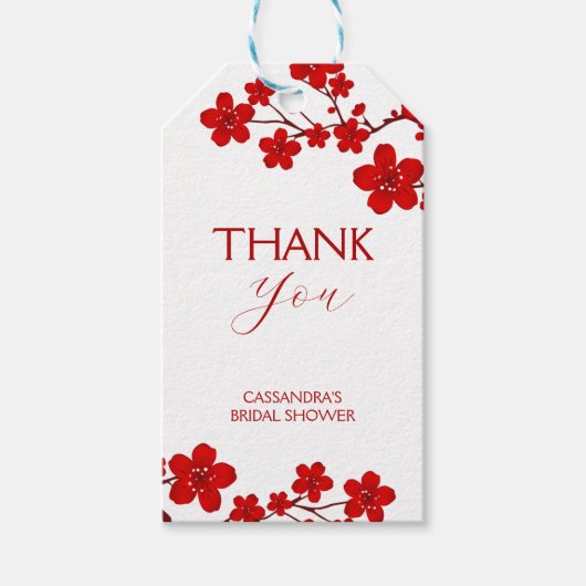 Rode Kersenbloesem Bloem Bruidsmeisjesfeest Cadeaulabel (Voorkant)