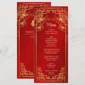 Rode Kersenbloesem Chinees Huwelijksmenu Kaart (Voorkant / Achterkant)