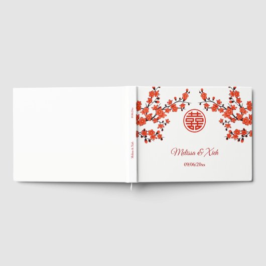 Rode Kersenbloesem Chinese bruiloft Gastenboek (Volledig)