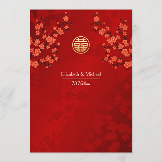 Rode Kersenbloesem Chinese bruiloft Menu (Achterkant)