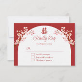 Rode kersenbloesem Chinese bruiloft RSVP Kaartje (Voorkant)