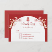 Rode kersenbloesem Chinese bruiloft RSVP Kaartje (Voorkant / Achterkant)