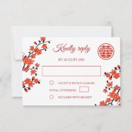 Rode Kersenbloesem Chinese bruiloft RSVP Kaartje
