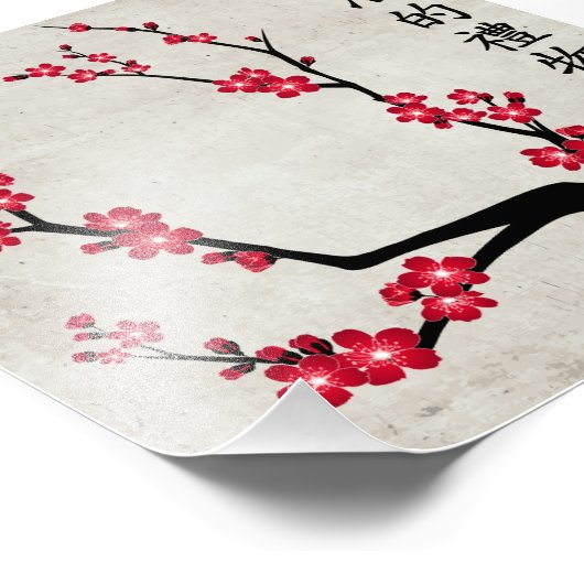 Rode kersenbloesem drie kunst "Geschenk van het le Foto Afdruk (Hoek)