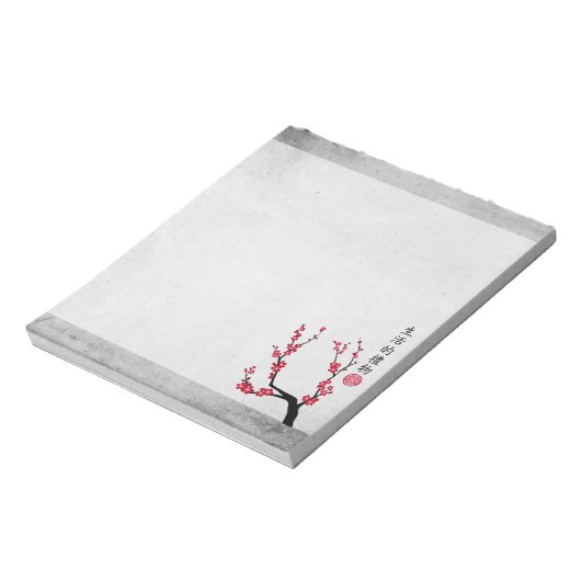 Rode kersenbloesem drie kunst "Geschenk van het le Notitieblok (Linkerzijde)