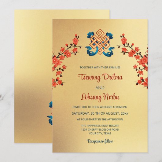 Rode Kersenbloesem Eindeloze knoop Tibetaanse brui Kaart (Voorkant / Achterkant)