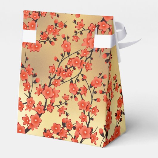 Rode Kersenbloesem Goud Aangepaste Chinese Trouw Bedankdoosjes (Achterkant)