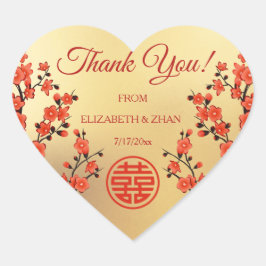 Rode Kersenbloesem Gouden Chinese Bruiloft Dank u Hart Sticker