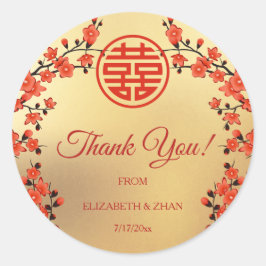 Rode Kersenbloesem Gouden Chinese Bruiloft Dank u Ronde Sticker