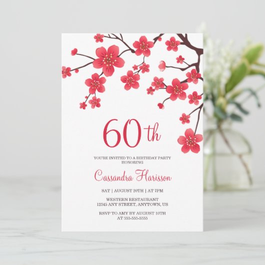 Rode Kersenbloesem Sakura rustieke bloemen verjaar Kaart (Staand voorkant)