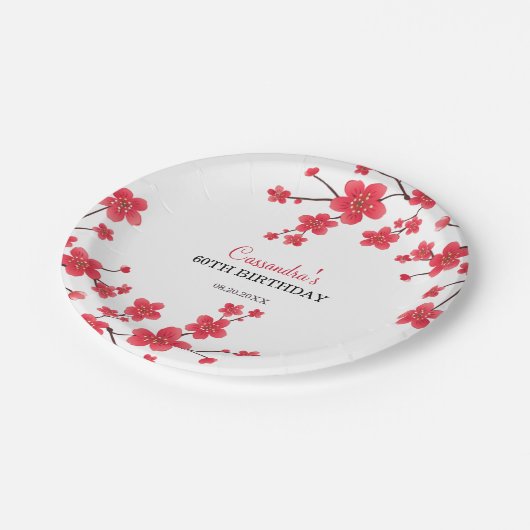 Rode Kersenbloesem Sakura rustieke bloemen verjaar Papieren Bordje (Gekanteld)