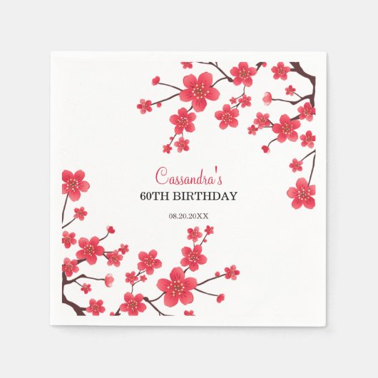 Rode Kersenbloesem Sakura rustieke bloemen verjaar Servet (Voorkant)