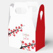 Rode kersenbloesem thema bruiloft bedankdoosjes (Geopend)