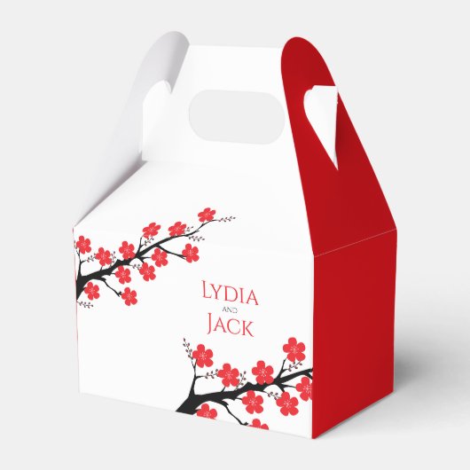 Rode kersenbloesem thema bruiloft bedankdoosjes (Voorkant Zijde)