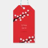 Rode kersenbloesem thema bruiloft cadeaulabel (Achterkant)