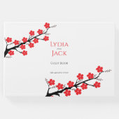Rode kersenbloesem thema bruiloft gastenboek (Voorkant)