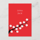 Rode kersenbloesem thema bruiloft informatiekaartje (Achterkant)