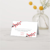 Rode kersenbloesem thema bruiloft plaatskaartje (Voorkant)