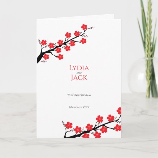 Rode kersenbloesem thema bruiloft programma (Voorkant)
