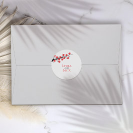 Rode kersenbloesem thema bruiloft ronde sticker