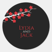 Rode kersenbloesem thema bruiloft ronde sticker (Voorkant)