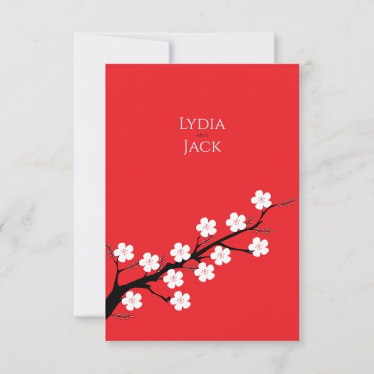 Rode kersenbloesem thema bruiloft save the date (Achterkant)