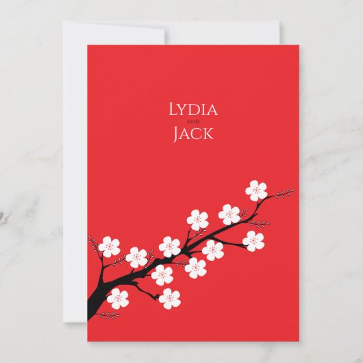 Rode kersenbloesem thema bruiloft uitnodiging (Achterkant)
