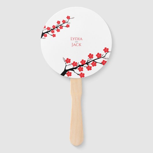 Rode Kersenbloesem Theme Wedding Hand Fan Handwaaier (Voorkant)