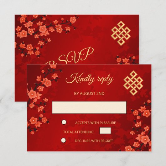 Rode Kersenbloesem Tibetaanse bruiloft RSVP Kaartje (Voorkant / Achterkant)