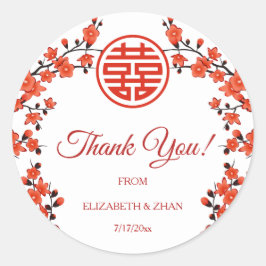 Rode Kersenbloesem Witte Chinese bruiloft Dank u Ronde Sticker