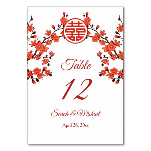 Rode Kersenbloesem Witte Chinese bruiloft Kaart (Achterkant)