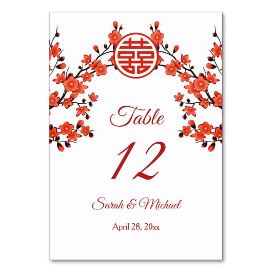 Rode Kersenbloesem Witte Chinese bruiloft Kaart (Voorkant)