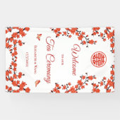 Rode Kersenbloesem Witte Thee Ceremonie Spandoek (Horizontaal)