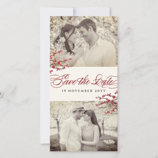 Rode Kersenbloesems Aziatische Zen Sakura Bloemen  Save The Date (Voorkant)