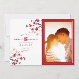 Rode Kersenbloesems Chinese Dubbel Geluk Foto Save The Date