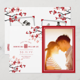 Rode Kersenbloesems Chinese Dubbel Geluk Foto Save The Date